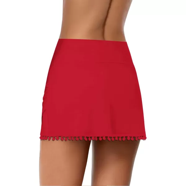 GRAPENT Womens High Waisted Bikini Bottoms Ruched Swimsuit Tulip Hem Swim SkirtE Mid Waist Luscious Red