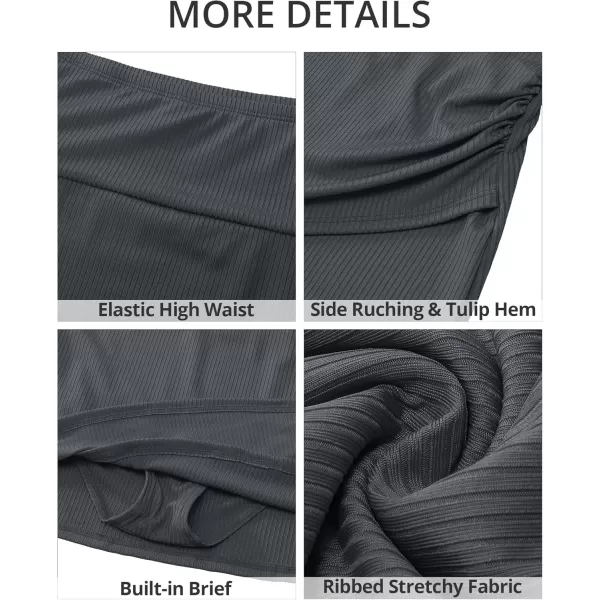 GRAPENT Womens High Waisted Bikini Swim Skirt Bottoms Ruched Ribbed Bathing Suit Skirts Tulip Tankini Swimsuit BottomDark Gray