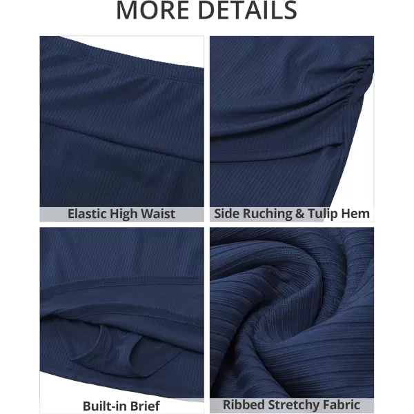 GRAPENT Womens High Waisted Bikini Swim Skirt Bottoms Ruched Ribbed Bathing Suit Skirts Tulip Tankini Swimsuit BottomNavy Blue