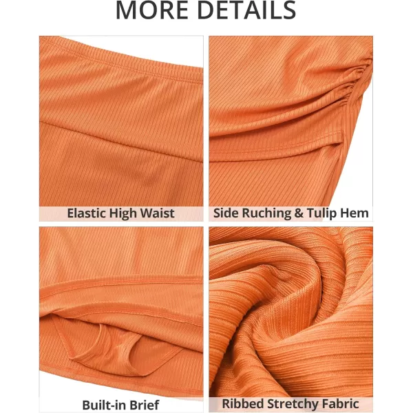 GRAPENT Womens High Waisted Bikini Swim Skirt Bottoms Ruched Ribbed Bathing Suit Skirts Tulip Tankini Swimsuit BottomOrange