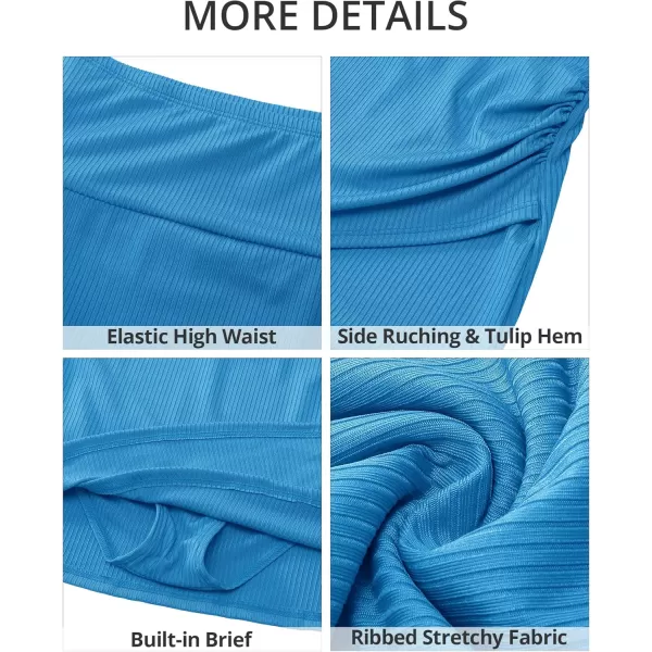 GRAPENT Womens High Waisted Bikini Swim Skirt Bottoms Ruched Ribbed Bathing Suit Skirts Tulip Tankini Swimsuit BottomSwedish Blue