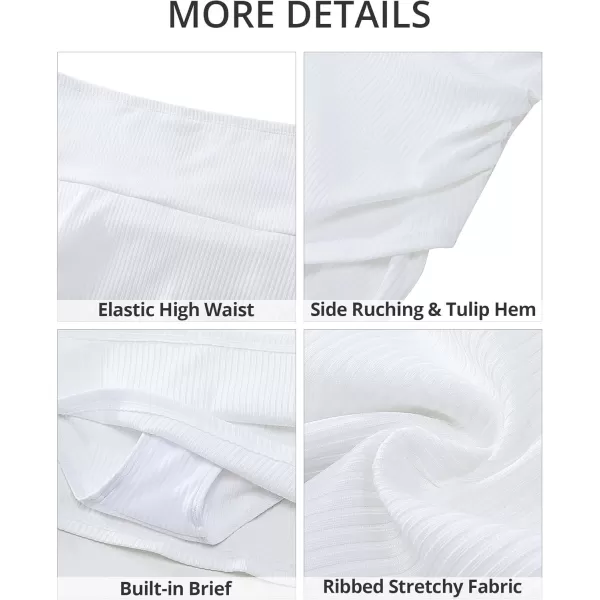 GRAPENT Womens High Waisted Bikini Swim Skirt Bottoms Ruched Ribbed Bathing Suit Skirts Tulip Tankini Swimsuit BottomWhite