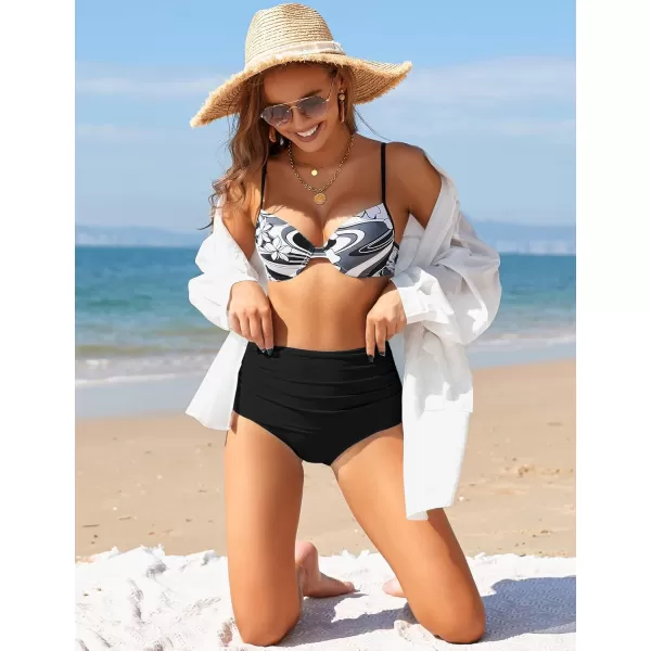 GRAPENT Womens High Waisted Swim Bottom Ruched Bikini Tankini Swimsuit BriefsB Black