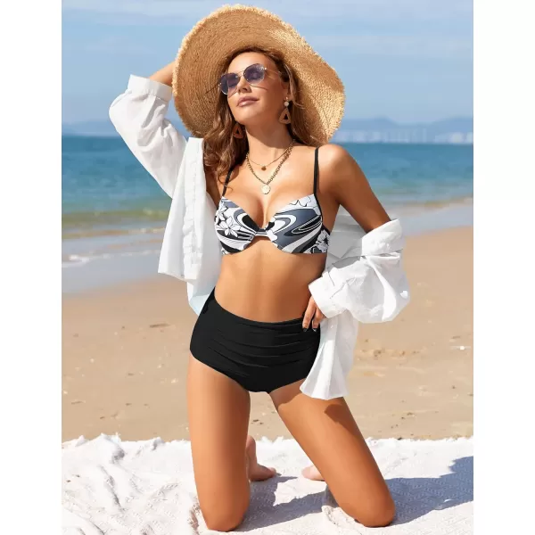 GRAPENT Womens High Waisted Swim Bottom Ruched Bikini Tankini Swimsuit BriefsB Black