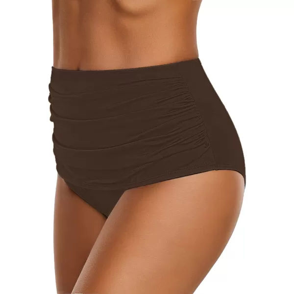 GRAPENT Womens High Waisted Swim Bottom Ruched Bikini Tankini Swimsuit BriefsB Chocolate Brown
