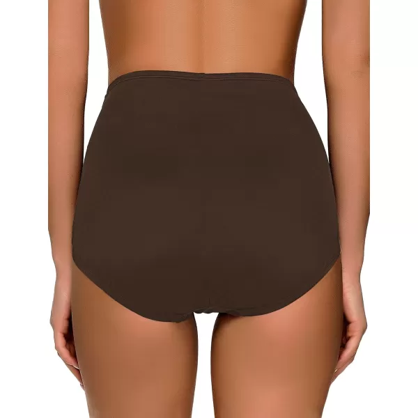 GRAPENT Womens High Waisted Swim Bottom Ruched Bikini Tankini Swimsuit BriefsB Chocolate Brown