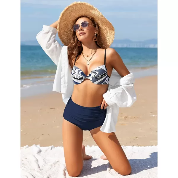 GRAPENT Womens High Waisted Swim Bottom Ruched Bikini Tankini Swimsuit BriefsB Navy