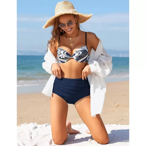 GRAPENT Womens High Waisted Swim Bottom Ruched Bikini Tankini Swimsuit BriefsB Navy