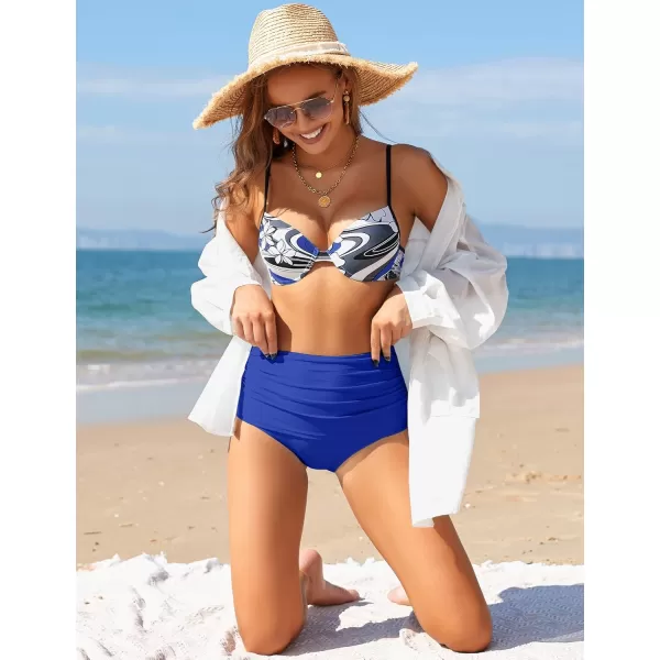 GRAPENT Womens High Waisted Swim Bottom Ruched Bikini Tankini Swimsuit BriefsB Royal Blue