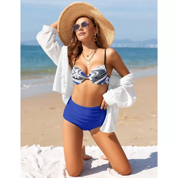 GRAPENT Womens High Waisted Swim Bottom Ruched Bikini Tankini Swimsuit BriefsB Royal Blue