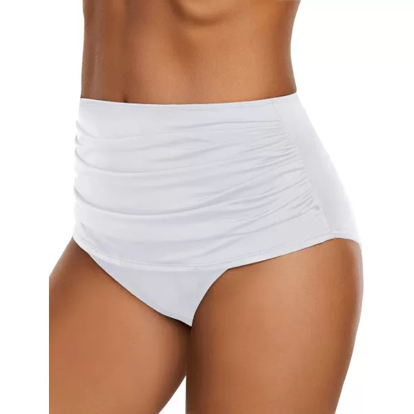GRAPENT Womens High Waisted Swim Bottom Ruched Bikini Tankini Swimsuit BriefsB White