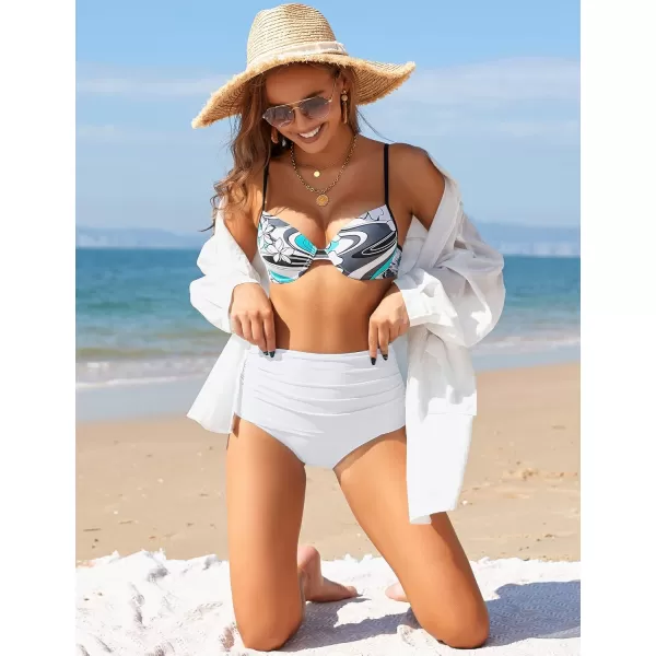 GRAPENT Womens High Waisted Swim Bottom Ruched Bikini Tankini Swimsuit BriefsB White