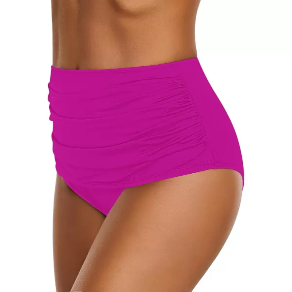 GRAPENT Womens High Waisted Swim Bottom Ruched Bikini Tankini Swimsuit BriefsDeep Magenta