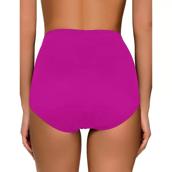 GRAPENT Womens High Waisted Swim Bottom Ruched Bikini Tankini Swimsuit BriefsDeep Magenta