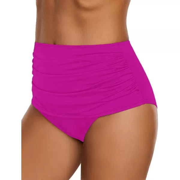 GRAPENT Womens High Waisted Swim Bottom Ruched Bikini Tankini Swimsuit BriefsDeep Magenta
