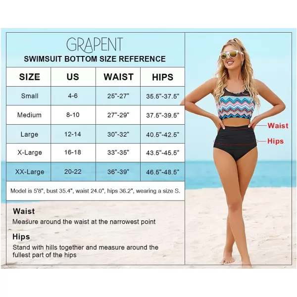 GRAPENT Womens High Waisted Swim Bottom Ruched Bikini Tankini Swimsuit BriefsFoliage Green