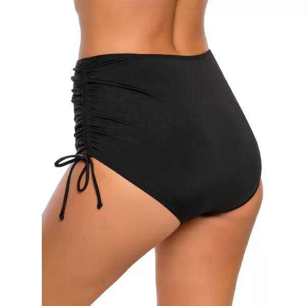 GRAPENT Womens High Waisted Swim Bottom Ruched Bikini Tankini Swimsuit BriefsG Black
