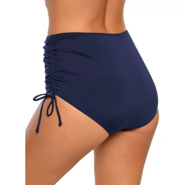 GRAPENT Womens High Waisted Swim Bottom Ruched Bikini Tankini Swimsuit BriefsG Navy Blue