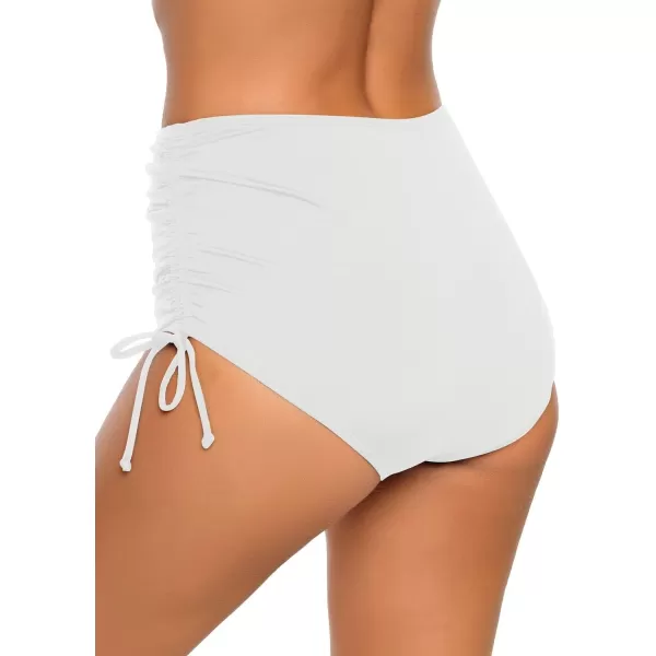 GRAPENT Womens High Waisted Swim Bottom Ruched Bikini Tankini Swimsuit BriefsG White