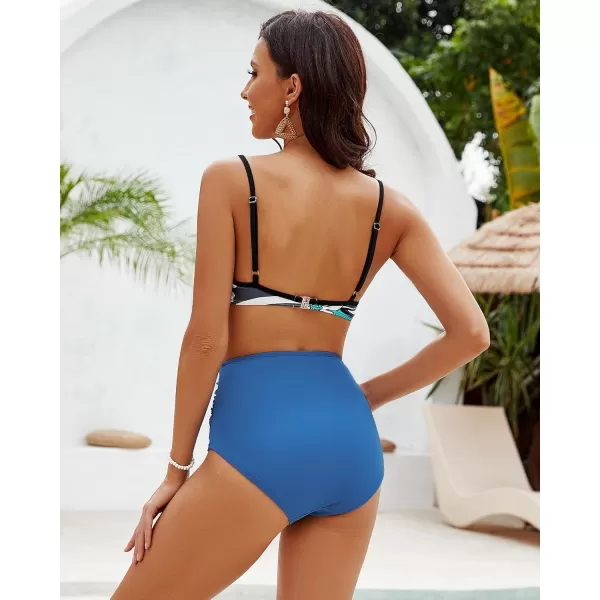 GRAPENT Womens High Waisted Swim Bottom Ruched Bikini Tankini Swimsuit BriefsGray Blue