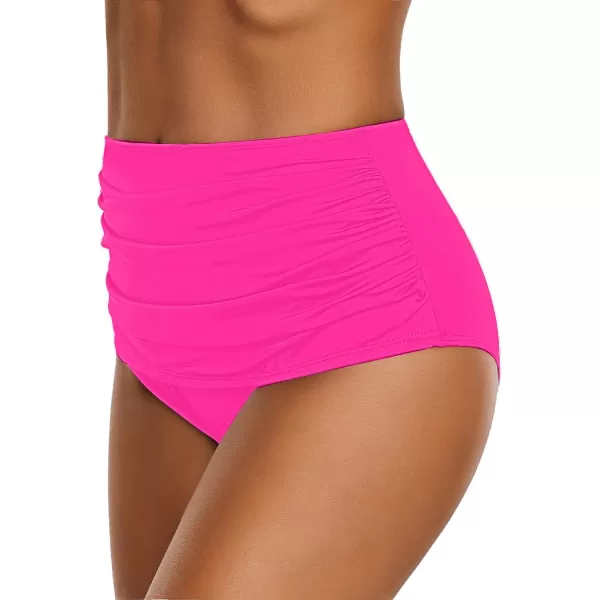 GRAPENT Womens High Waisted Swim Bottom Ruched Bikini Tankini Swimsuit BriefsHot Pink