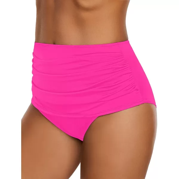 GRAPENT Womens High Waisted Swim Bottom Ruched Bikini Tankini Swimsuit BriefsHot Pink