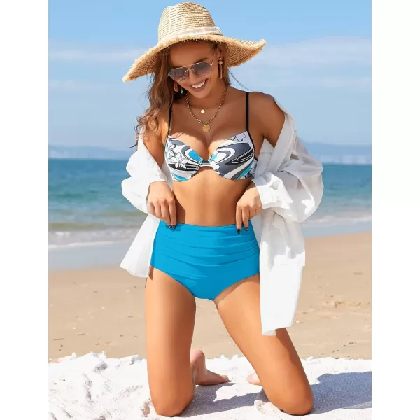 GRAPENT Womens High Waisted Swim Bottom Ruched Bikini Tankini Swimsuit BriefsVivid Blue