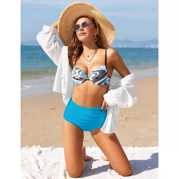 GRAPENT Womens High Waisted Swim Bottom Ruched Bikini Tankini Swimsuit BriefsVivid Blue