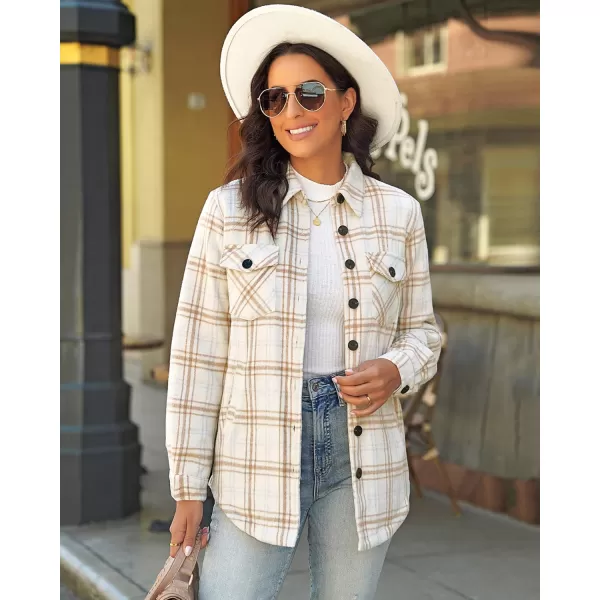 GRAPENT Womens Oversized Plaid Button Down Shirt Quilted Lined Shacket JacketAalmond Cream Plaidquilted Lined