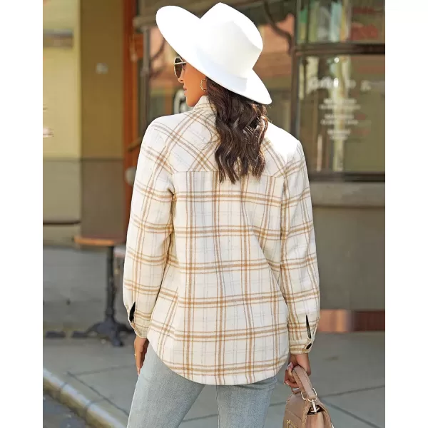 GRAPENT Womens Oversized Plaid Button Down Shirt Quilted Lined Shacket JacketAalmond Cream Plaidquilted Lined