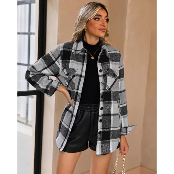 GRAPENT Womens Oversized Plaid Button Down Shirt Quilted Lined Shacket JacketAblack  Gray Plaidquilted Lined