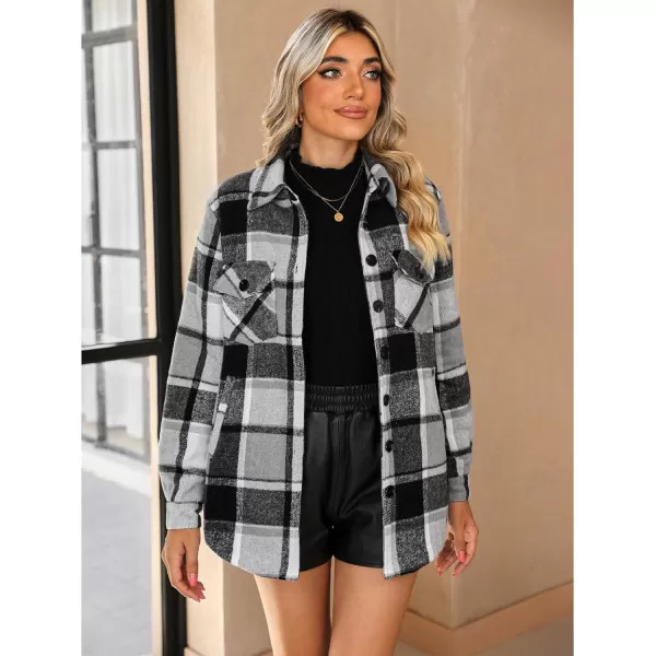 GRAPENT Womens Oversized Plaid Button Down Shirt Quilted Lined Shacket JacketAblack  Gray Plaidquilted Lined
