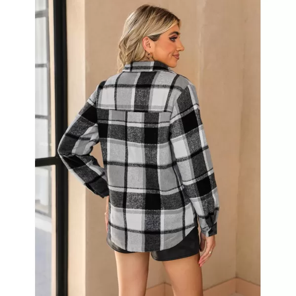 GRAPENT Womens Oversized Plaid Button Down Shirt Quilted Lined Shacket JacketAblack  Gray Plaidquilted Lined