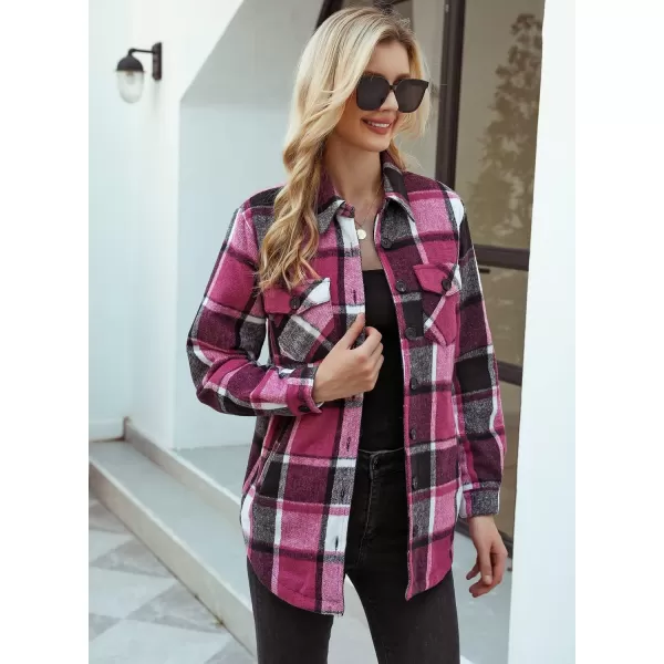 GRAPENT Womens Oversized Plaid Button Down Shirt Quilted Lined Shacket JacketAblack  Rose Checkquilted Lined