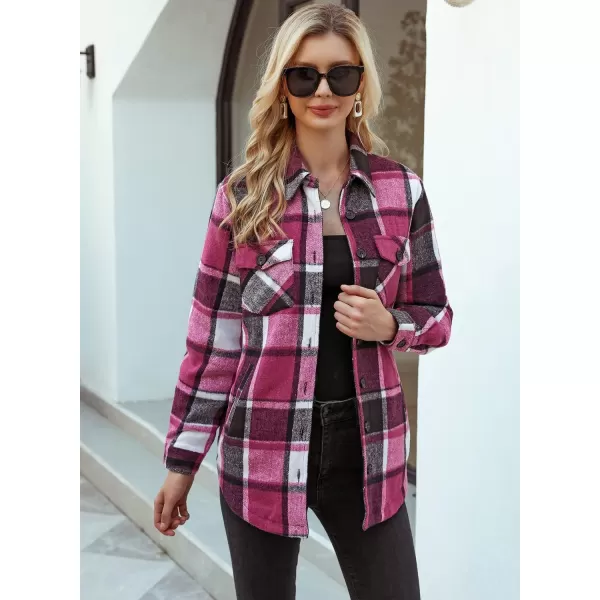 GRAPENT Womens Oversized Plaid Button Down Shirt Quilted Lined Shacket JacketAblack  Rose Checkquilted Lined