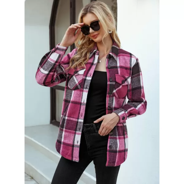 GRAPENT Womens Oversized Plaid Button Down Shirt Quilted Lined Shacket JacketAblack  Rose Checkquilted Lined