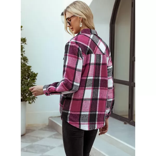 GRAPENT Womens Oversized Plaid Button Down Shirt Quilted Lined Shacket JacketAblack  Rose Checkquilted Lined