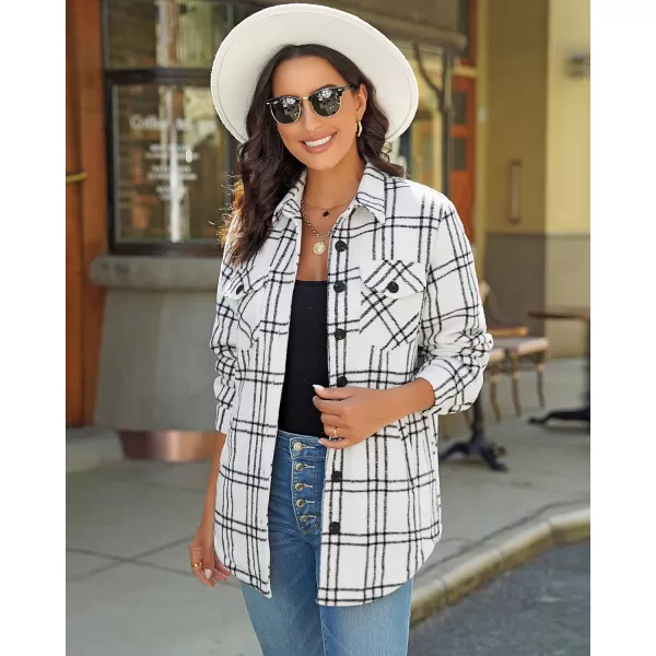 GRAPENT Womens Oversized Plaid Button Down Shirt Quilted Lined Shacket JacketAblack White Plaidquilted Lined