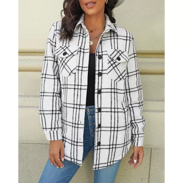 GRAPENT Womens Oversized Plaid Button Down Shirt Quilted Lined Shacket JacketAblack White Plaidquilted Lined