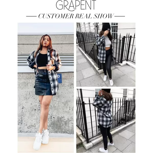 GRAPENT Womens Oversized Plaid Button Down Shirt Quilted Lined Shacket JacketAblackquilted Lined