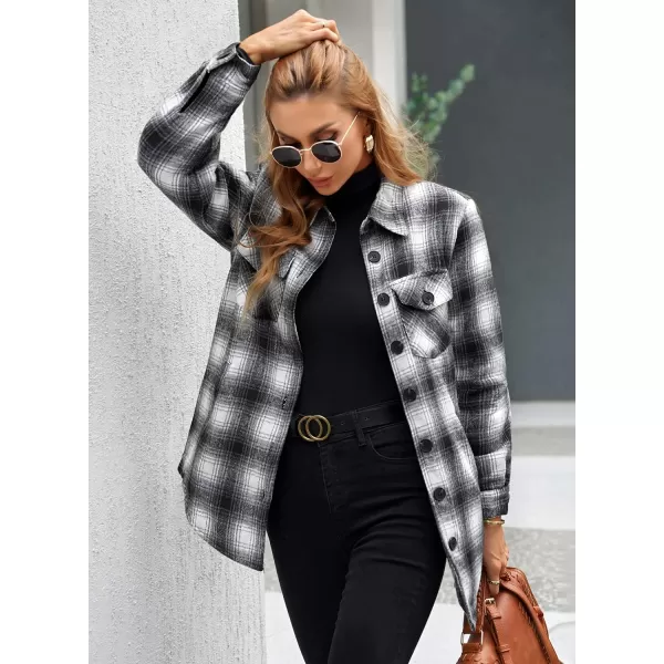 GRAPENT Womens Oversized Plaid Button Down Shirt Quilted Lined Shacket JacketAblackquilted Lined