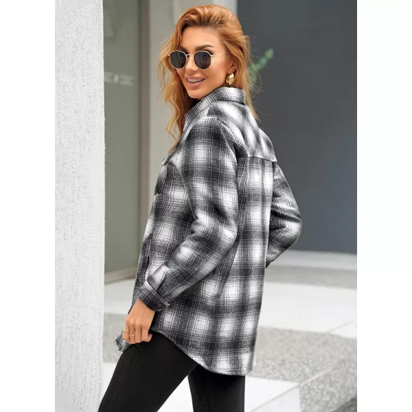 GRAPENT Womens Oversized Plaid Button Down Shirt Quilted Lined Shacket JacketAblackquilted Lined