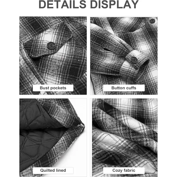 GRAPENT Womens Oversized Plaid Button Down Shirt Quilted Lined Shacket JacketAblackquilted Lined