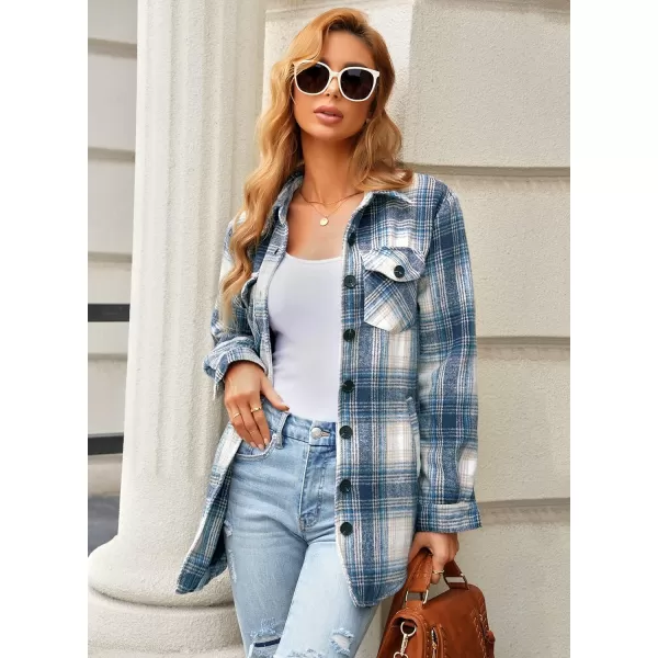 GRAPENT Womens Oversized Plaid Button Down Shirt Quilted Lined Shacket JacketAbluequilted Lined