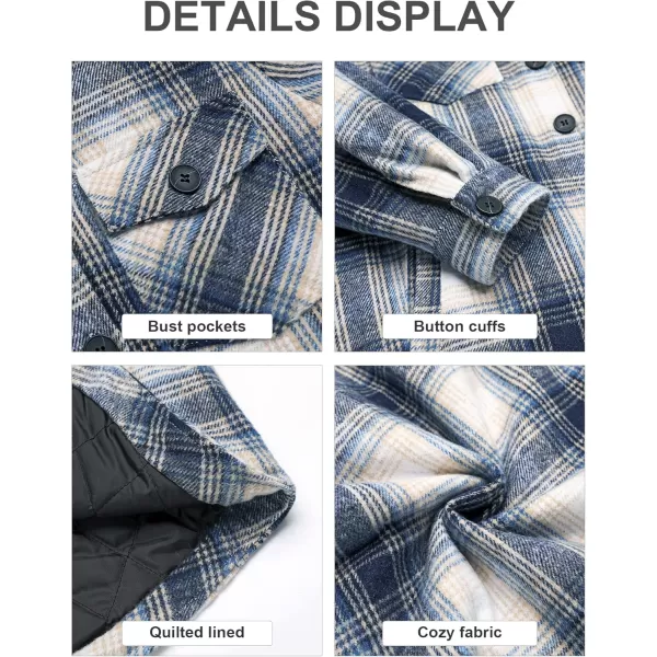 GRAPENT Womens Oversized Plaid Button Down Shirt Quilted Lined Shacket JacketAbluequilted Lined
