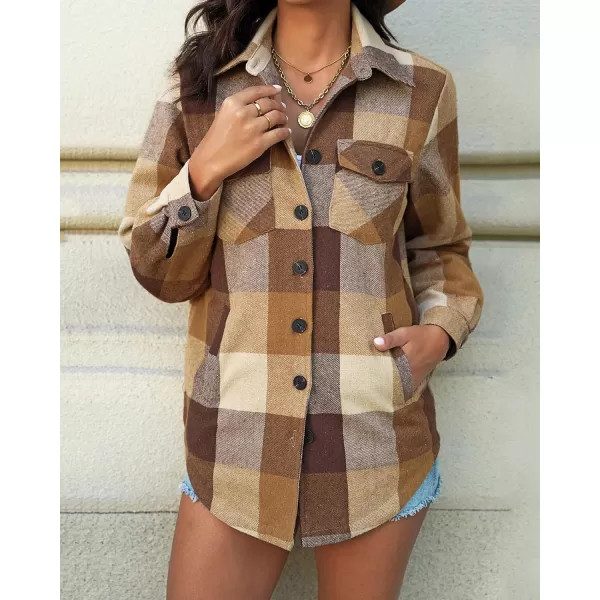 GRAPENT Womens Oversized Plaid Button Down Shirt Quilted Lined Shacket JacketAbrown Tone Plaidquilted Lined