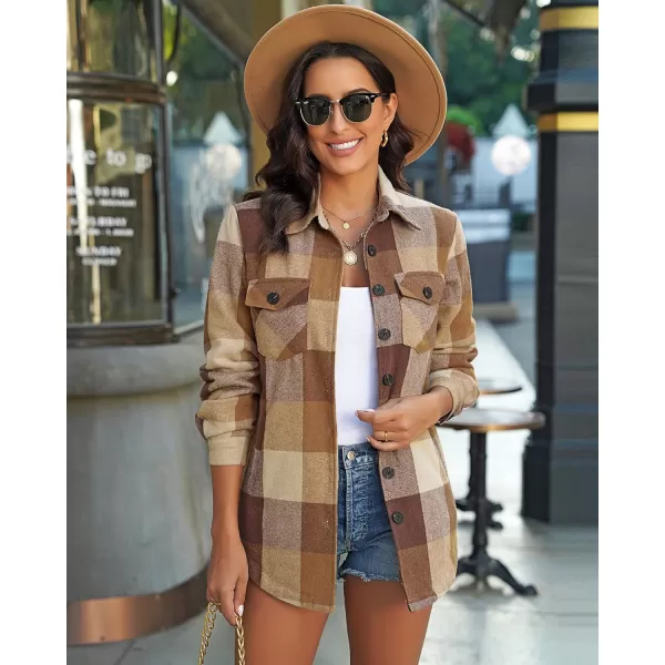 GRAPENT Womens Oversized Plaid Button Down Shirt Quilted Lined Shacket JacketAbrown Tone Plaidquilted Lined