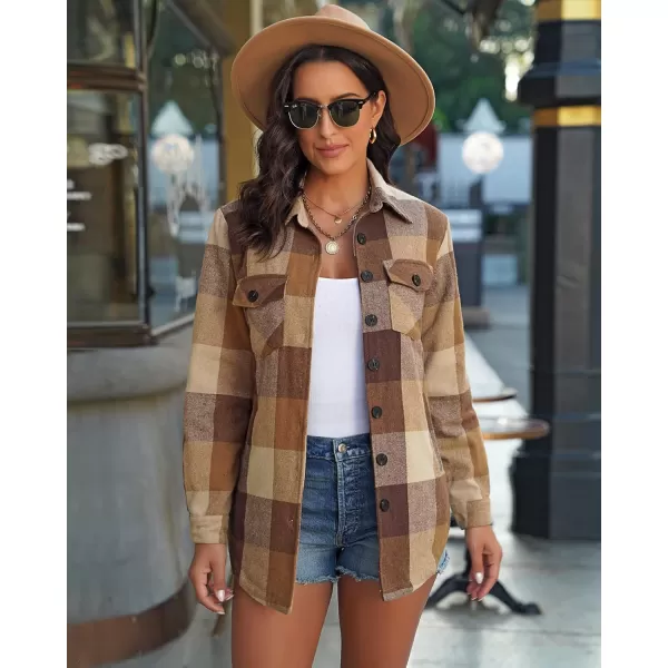 GRAPENT Womens Oversized Plaid Button Down Shirt Quilted Lined Shacket JacketAbrown Tone Plaidquilted Lined