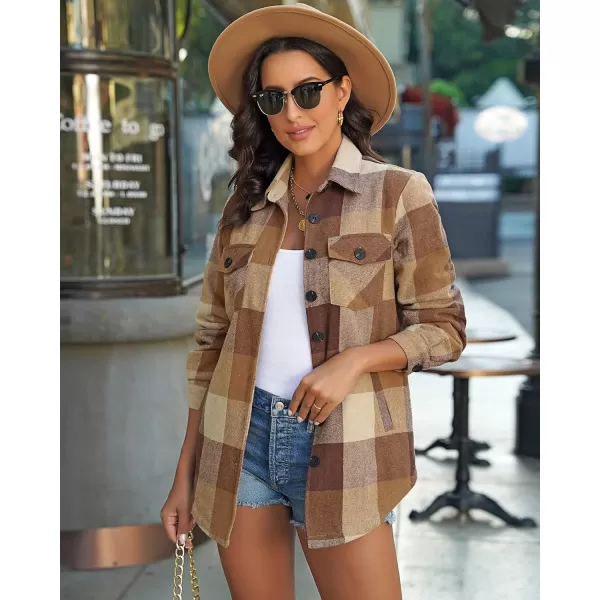 GRAPENT Womens Oversized Plaid Button Down Shirt Quilted Lined Shacket JacketAbrown Tone Plaidquilted Lined