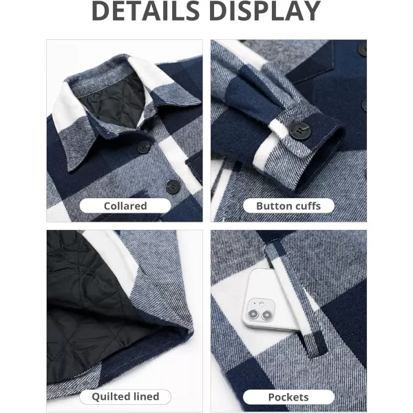 GRAPENT Womens Oversized Plaid Button Down Shirt Quilted Lined Shacket JacketAdark Blue Plaidquilted Lined